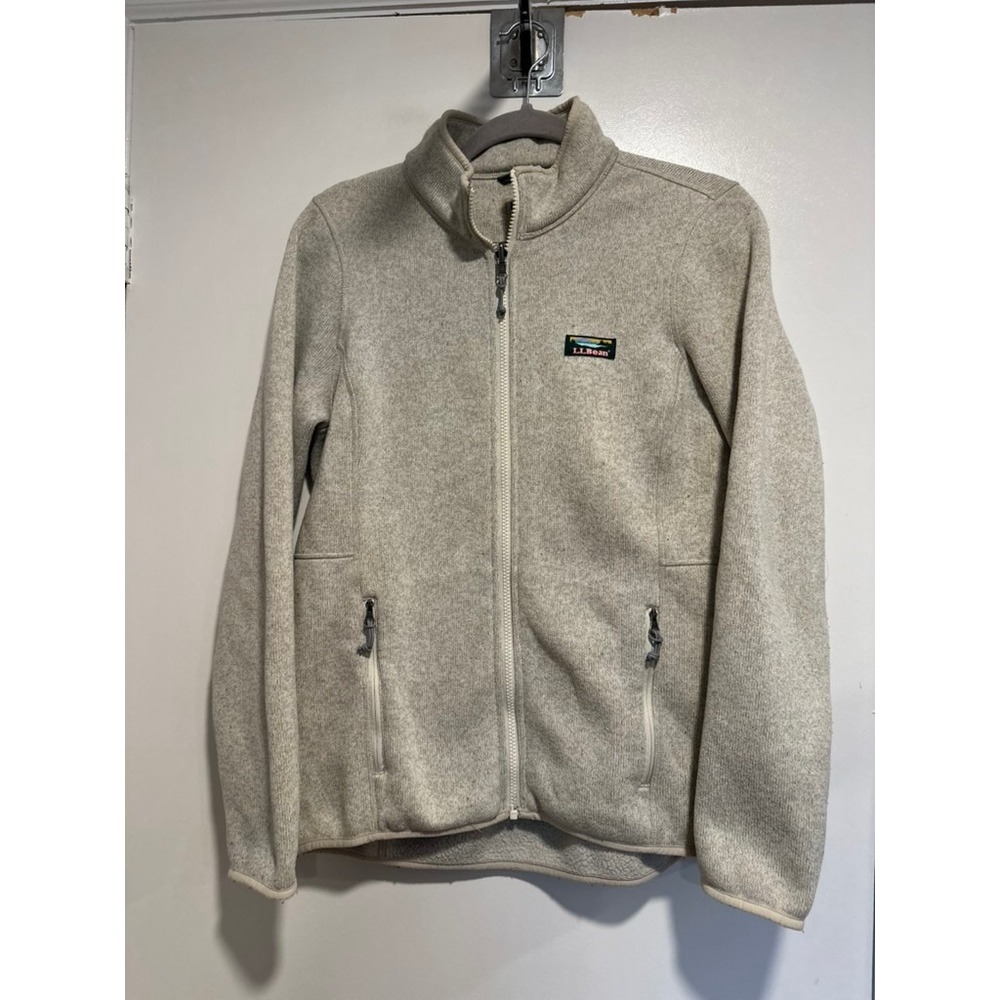LL Bean Sweater Fleece Jacket SzS Gorpcore Hiking Oatmeal Full Zip fleece jacket